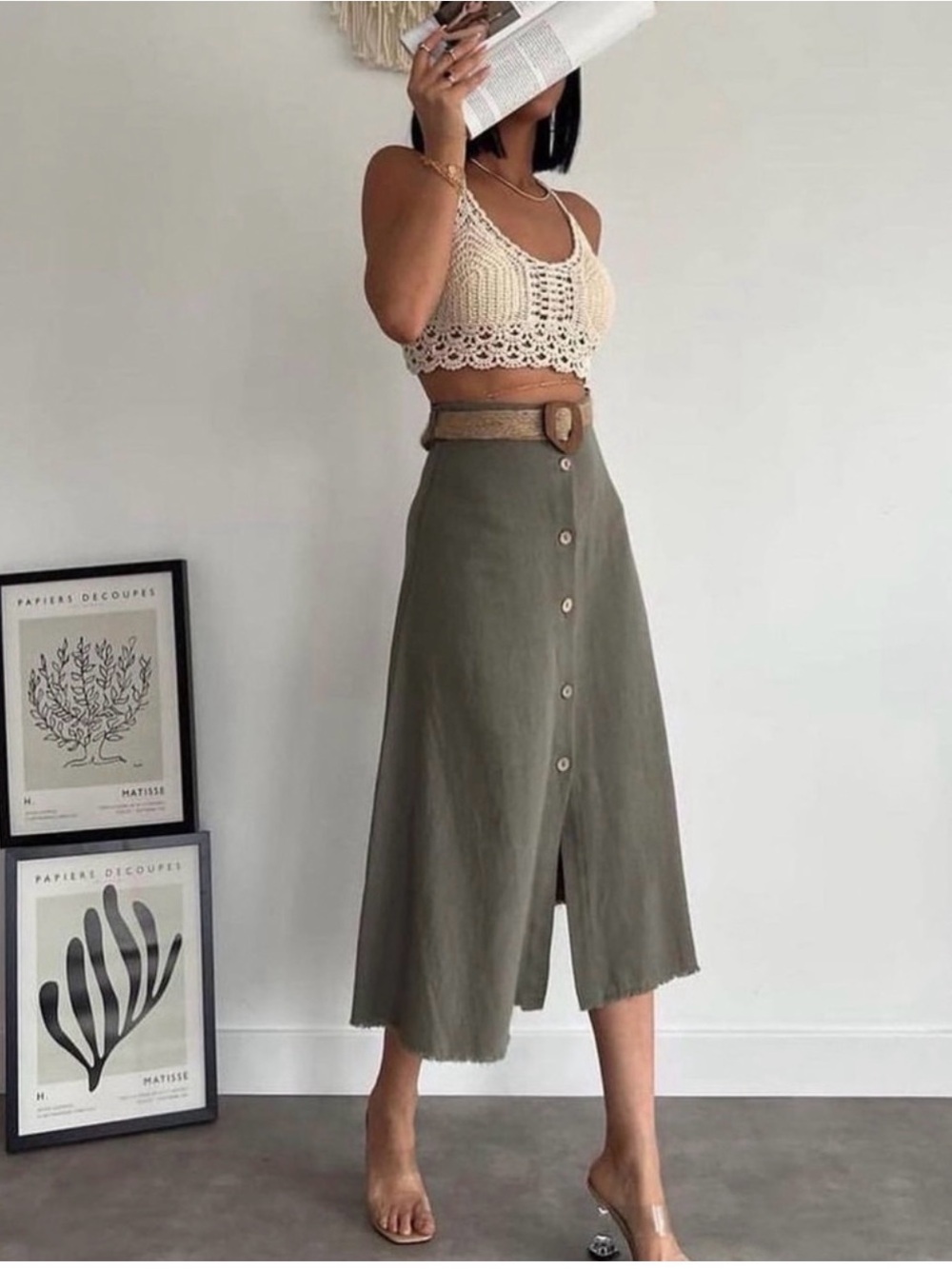 Zara Cream Button-Front Midi Skirt - Picture 4 of 8